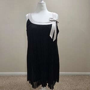 dressbarn Black Pleated Mini Dress with Silver Bow Detail